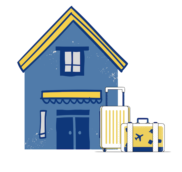 an illustration of a house with luggage next to it indicating passive income